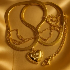 gold heart stone necklace