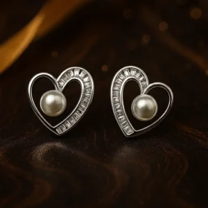 Classic Heart Shape Earrings with Pearl  Centerpiece