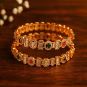 Royal multicolor gemstone and diamond gold bangles luxury festive wear