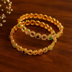 Circle pattern multicolor stone bangles designer gold finish bridal collection