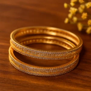 Antique texture gold bangles with dual tone diamond line intricate detailing