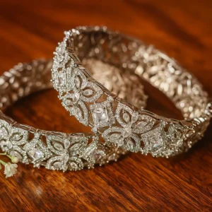 Floral Design Cubic Zirconia Bangle Set