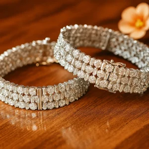 Luxury Round And Baguette Stone Bangle Pair