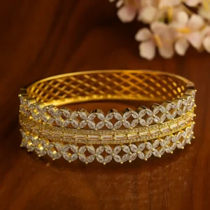 Classic floral lattice diamond bracelet in gold tone for bridal elegance and grand festive fashion