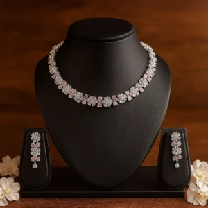 pink diamond floral necklace set
