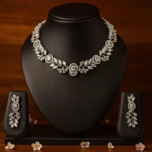 oval leaf diamond necklace set