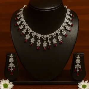 ruby floral drop diamond necklace set