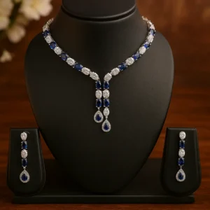 blue sapphire drop diamond necklace set