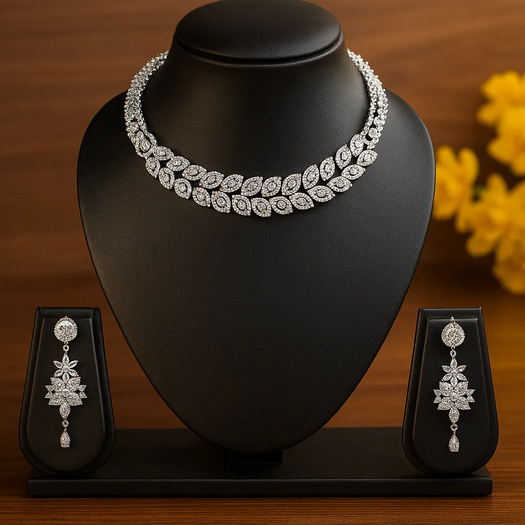 leaf pattern diamond necklace set