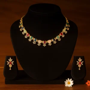 Multicolor gemstone choker necklace with elegant gold finish|