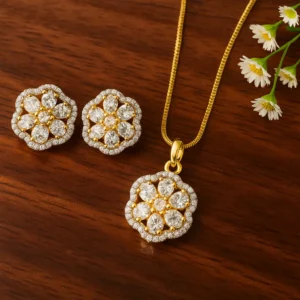 Floral Cluster Pendant Earring Set For Women