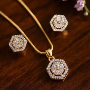 Hexagon Shape Pendant Earring Set