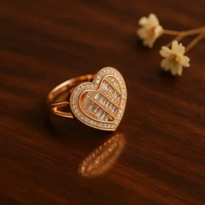 Rose Gold Heart Baguette Cut CZ Ring