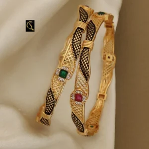 Elegant daily wear kadli bangles with black enamel and stone detailing