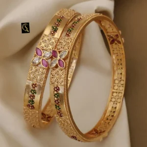 Floral stone kadli bangles with sparkling clusters and premium cutwork design