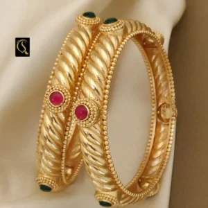 Premium rope style kadli bangles with vibrant ruby and emerald stones