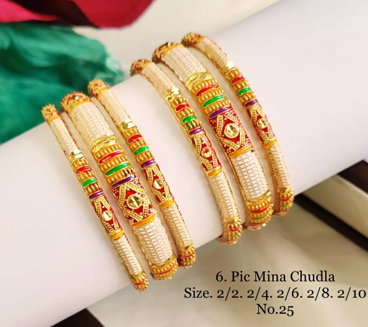 Soft cream mina chudla bangles with colorful enamel and festive ethnic ...