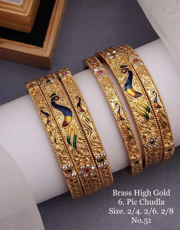 Brass high gold peacock design chudla bangles with multicolor enamel ...