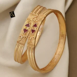 Artistic kadli bangles with maroon enamel and fine carved detailing