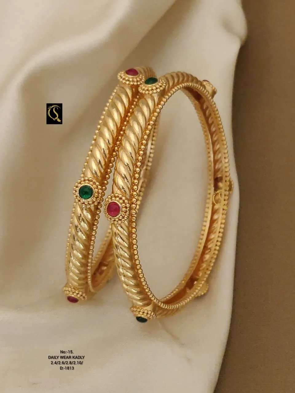 Twisted rope kadli bangles with colorful stones and festive shine