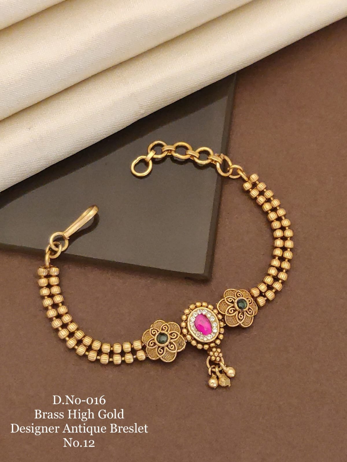 Brass high gold antique floral stone bracelet