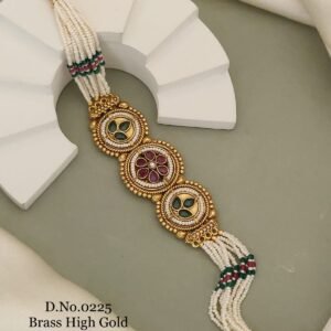 Brass high gold designer multi motif moti bracelet