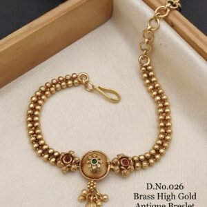 Brass high gold antique round floral bracelet