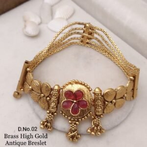 Brass high gold antique floral motif multi strand bracelet