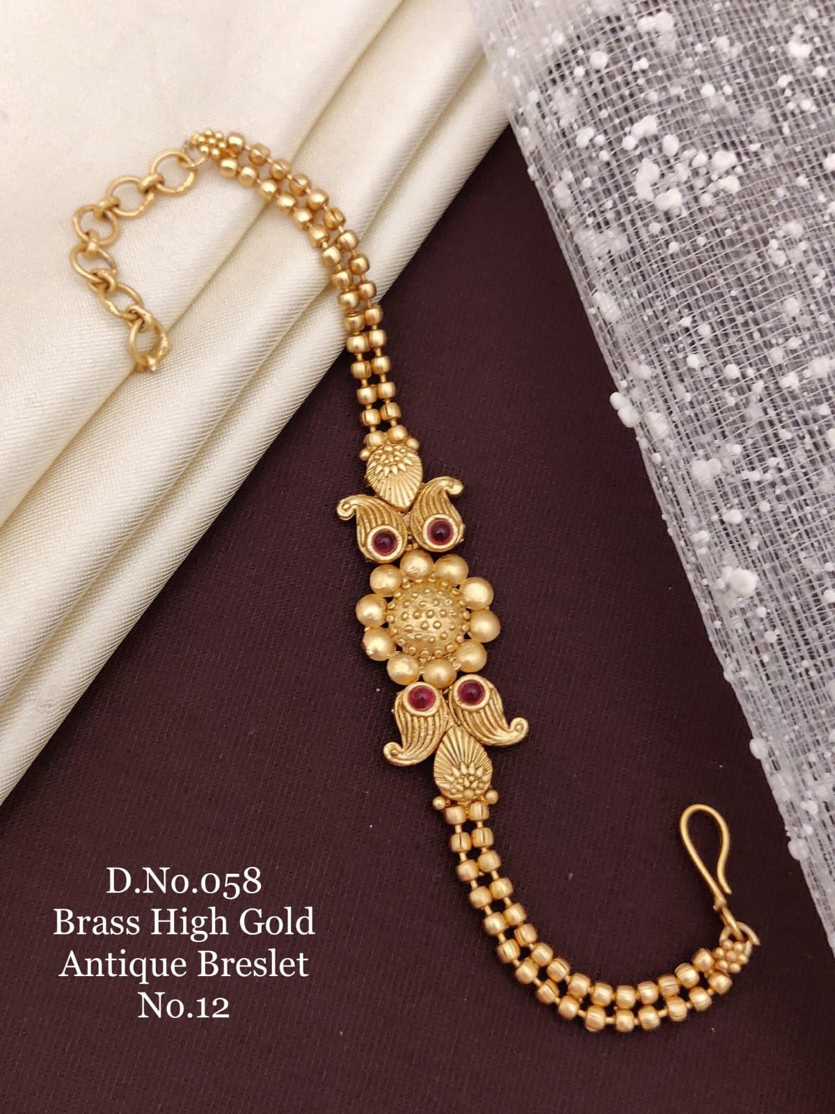 Brass high gold antique dual floral temple bracelet