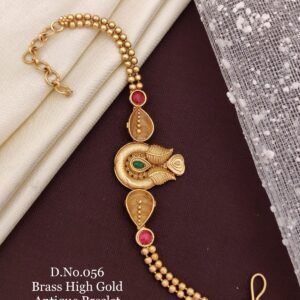 Brass high gold antique leaf floral ruby stone bracelet