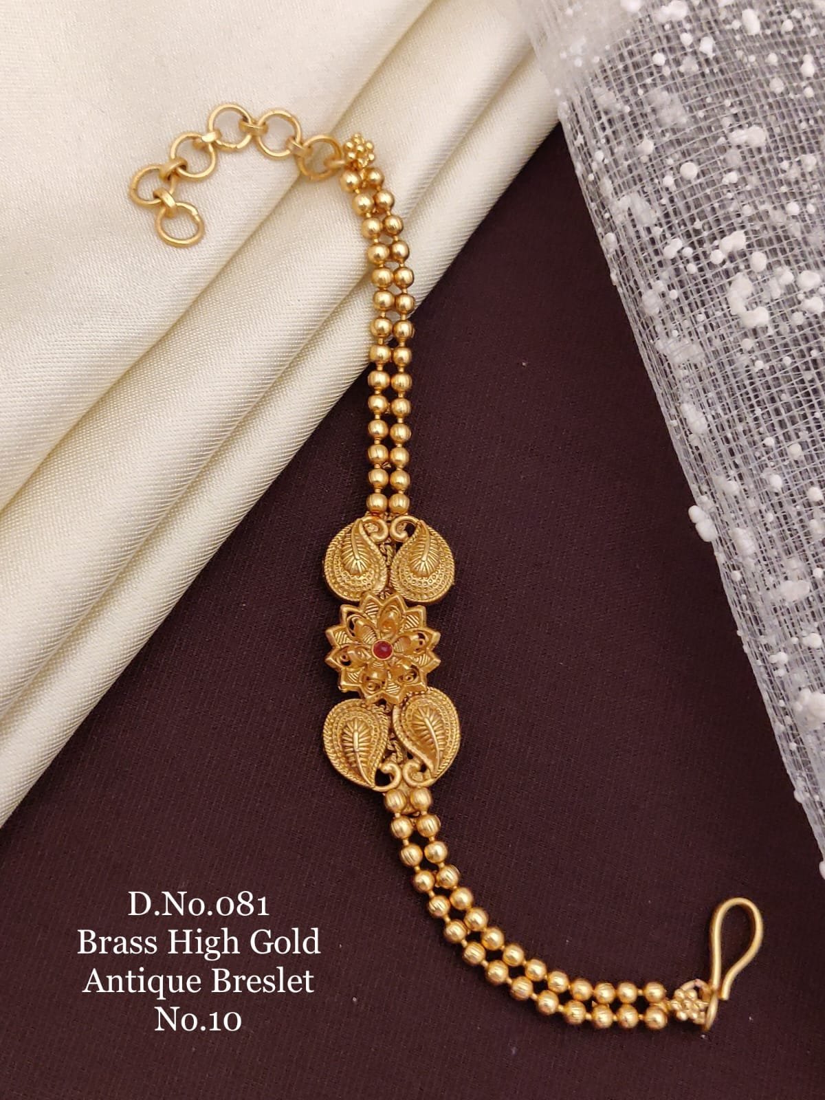 Brass high gold antique classic ruby motif bracelet