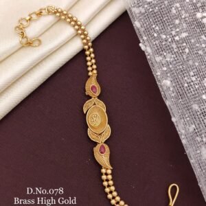 Brass high gold antique designer leaf and ruby bracelet