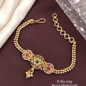 Brass high gold antique round floral stone bracelet