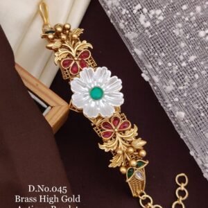 Brass high gold antique white flower designer bracelet