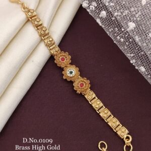 Brass high gold antique designer multistone floral bracelet