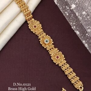 Brass high gold antique floral triple motif bracelet