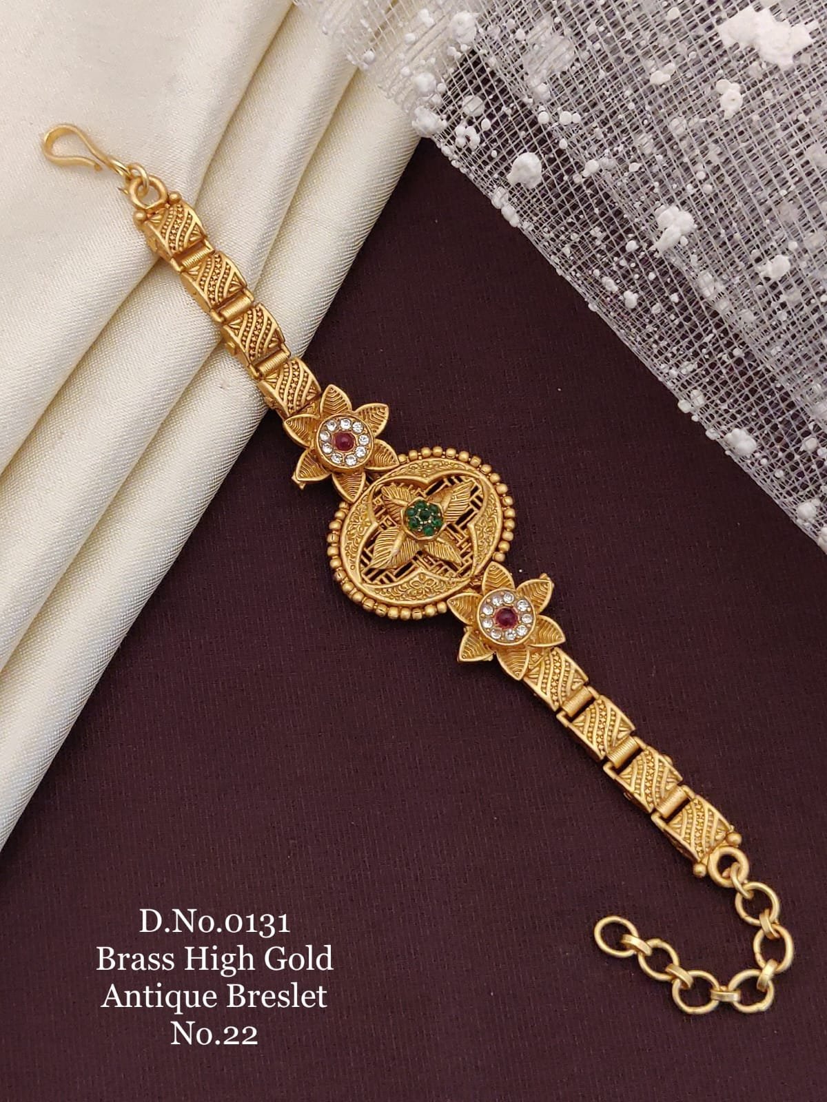 Brass high gold antique lotus floral designer bracelet