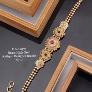 Brass high gold antique heritage lotus floral bracelet