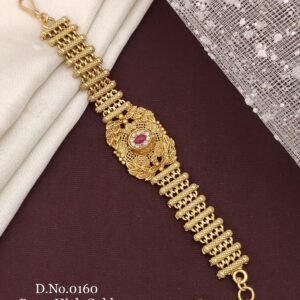 Brass high gold antique multistone embossed bracelet