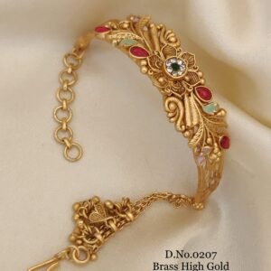 Brass high gold designer antique bracelet red and green stone work