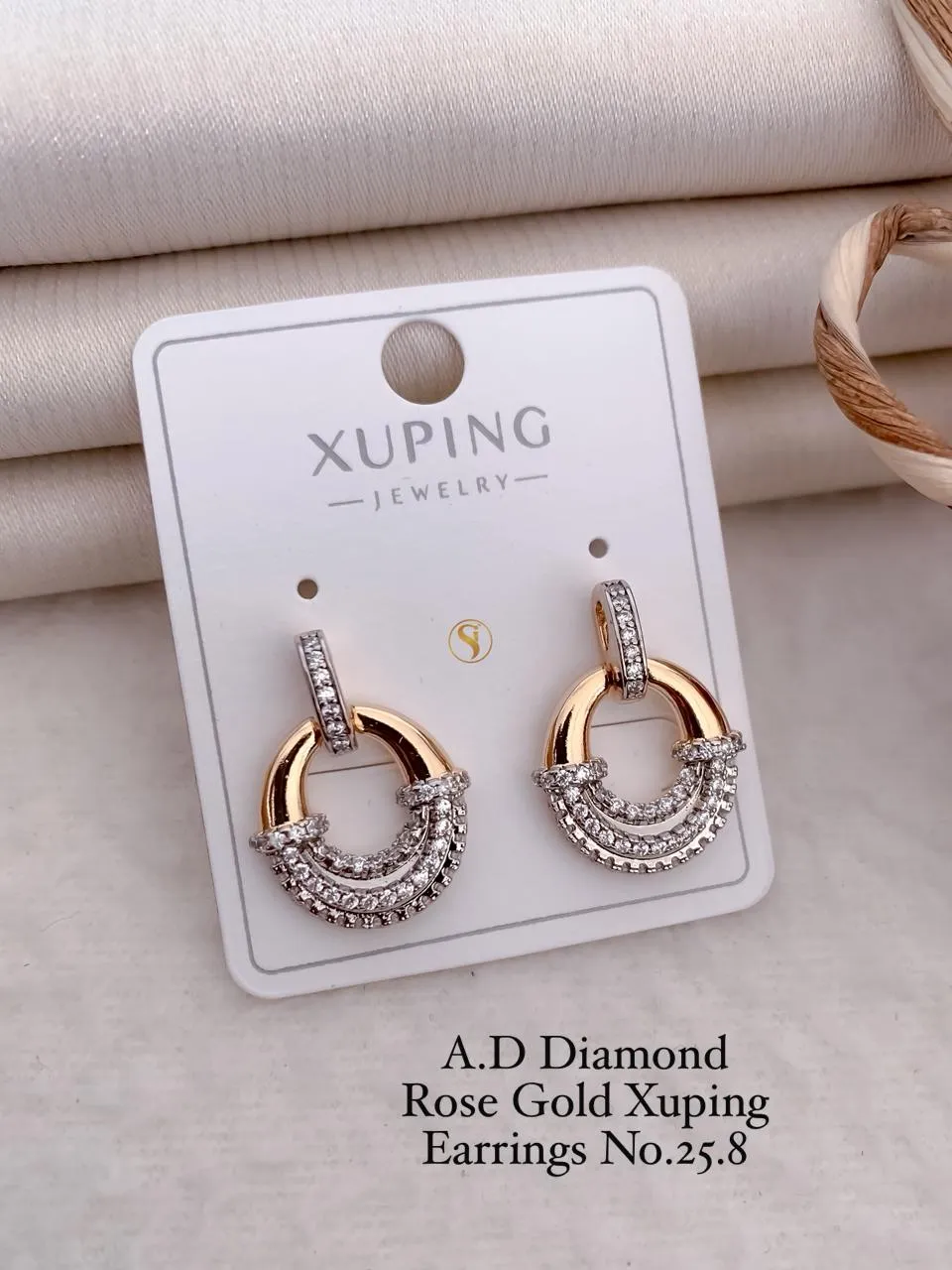 Ad diamond rose gold dual tone hoop stud earrings for women