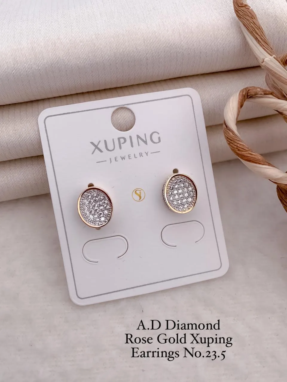 Ad diamond rose gold oval pave stone party wear stud earrings