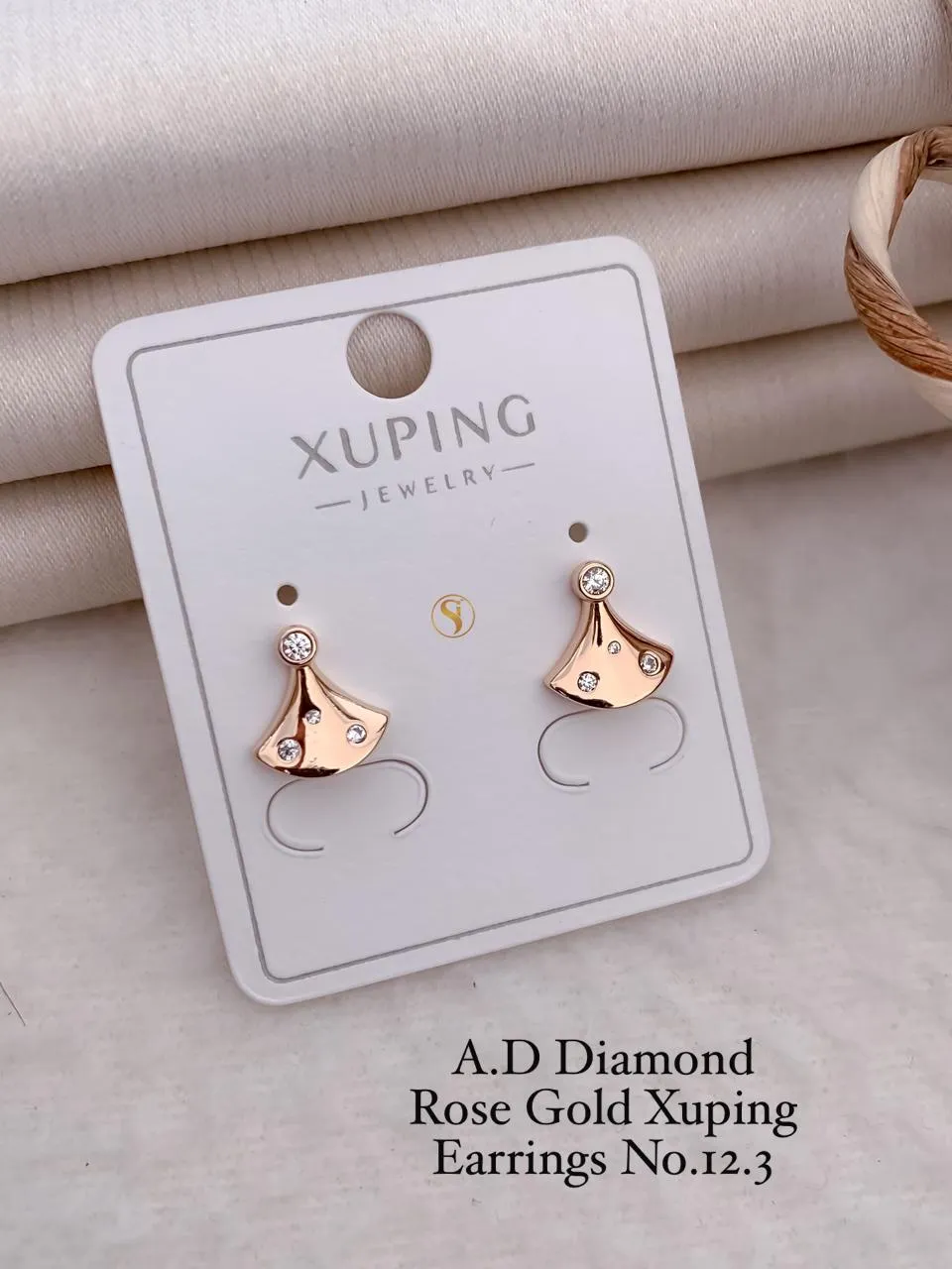 AD diamond rose gold stylish drop stud earrings