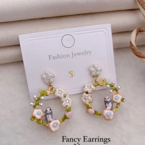 Cute floral bird hoop earrings