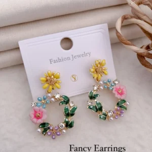 Colorful floral wreath statement earrings