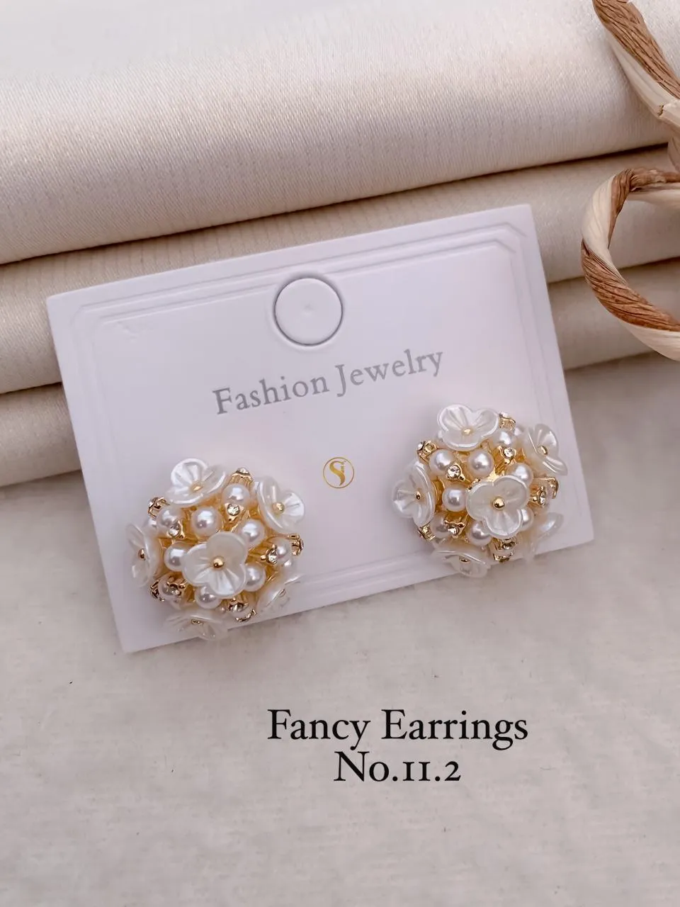 White floral dome designer stud earrings