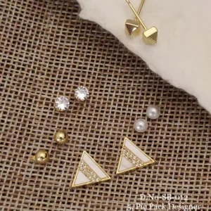 Five pair triangular stone stud earrings pack for women