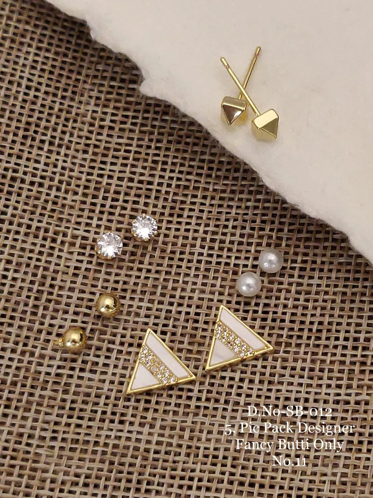 Five pair triangular stone stud earrings pack for women