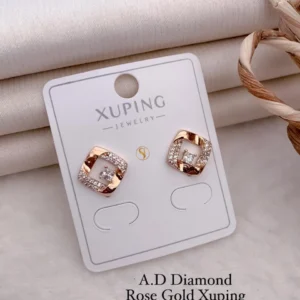 AD diamond rose gold square crystal stud earrings