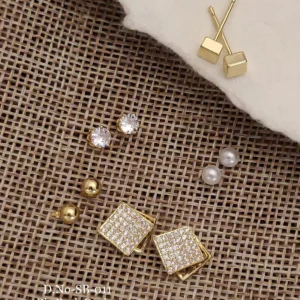 Five pair square crystal butti earrings pack